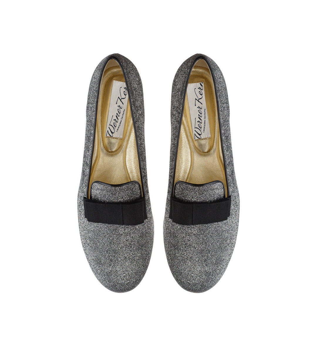 Loafer Linn Super bequemer Loafer aus englischem Brokat und schwarzer Schleife mit goldenem Innenfutter