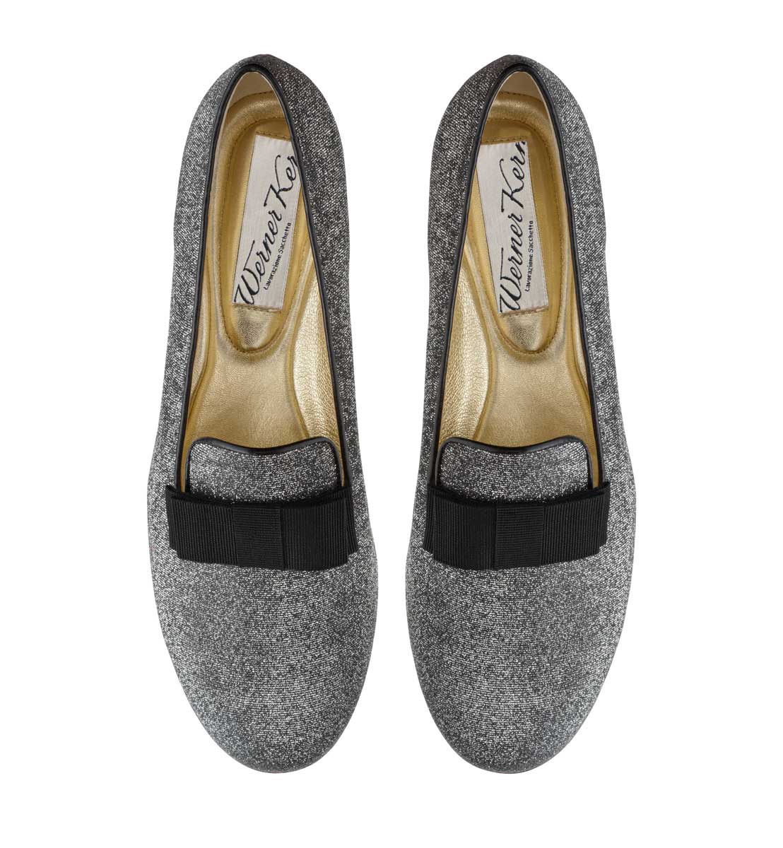 Loafer Linn Super comfortable loafer in English brocade and black bow with gold lining